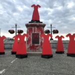 Makeshift memorial for the murdered and missing Indigenous women on the pedestal of James Cooks monument in 2021.